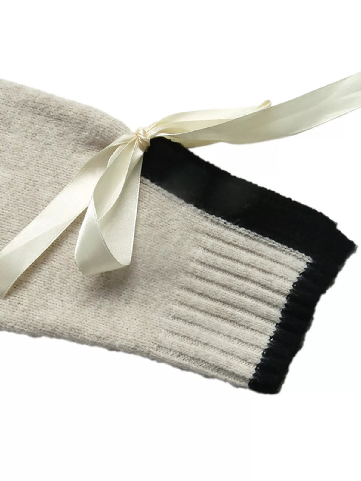 Trendsi Contrast Trim Ribbed Cuff Tie-Sleeve Sweater -