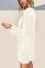 Trendsi Double Take Wave Contrast Trim V-Neck Zip Up Long Sleeve Mini Dress -