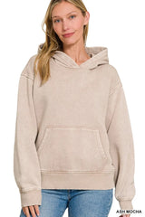 Trendsi Zenana Fleece Acid Wash Kangaroo Pocket Hoodie -
