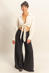 Trendsi HYFVE Washed Tie Front Crop Top - Shirts