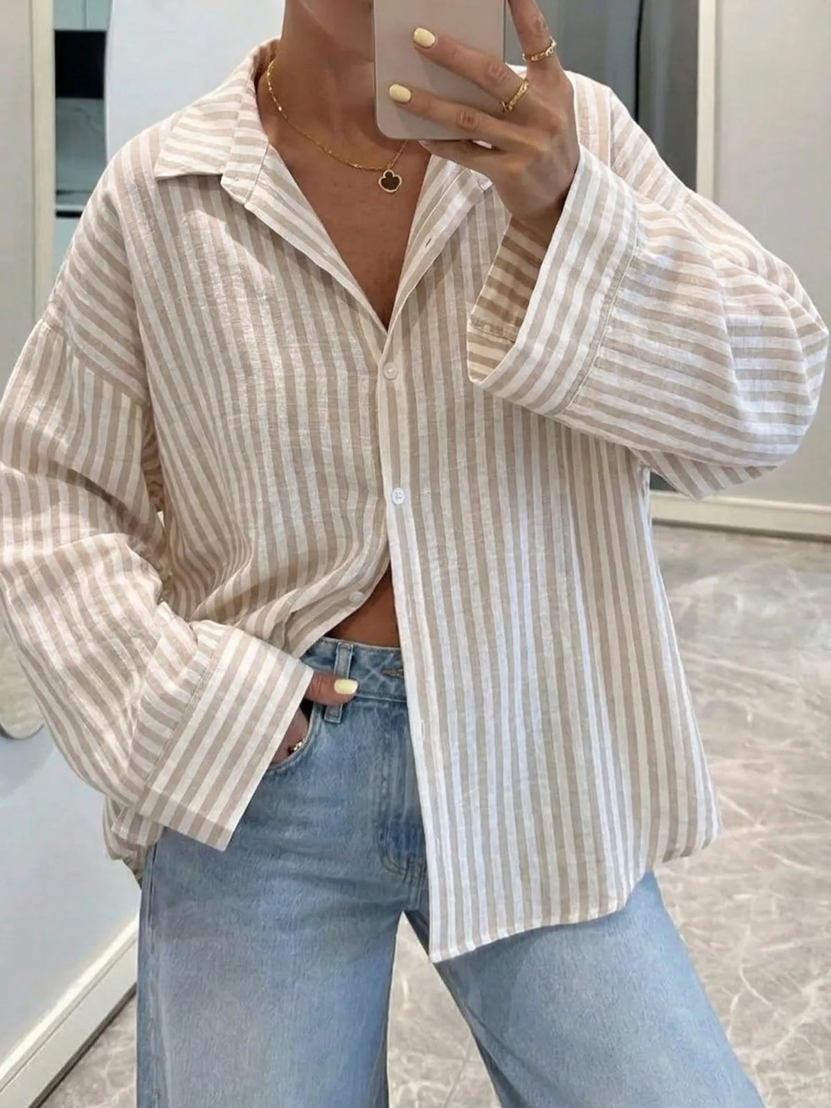 Striped Button-Down Long Sleeve Shirt, front view