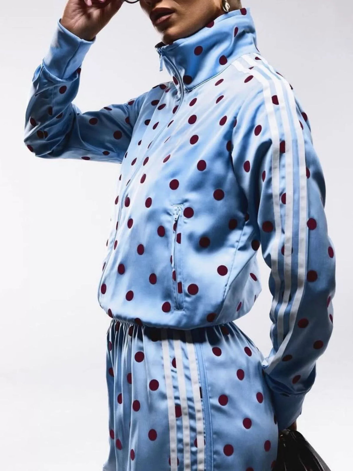 Trendsi Polka Dot Side Striped Outerwear and Pants Set -