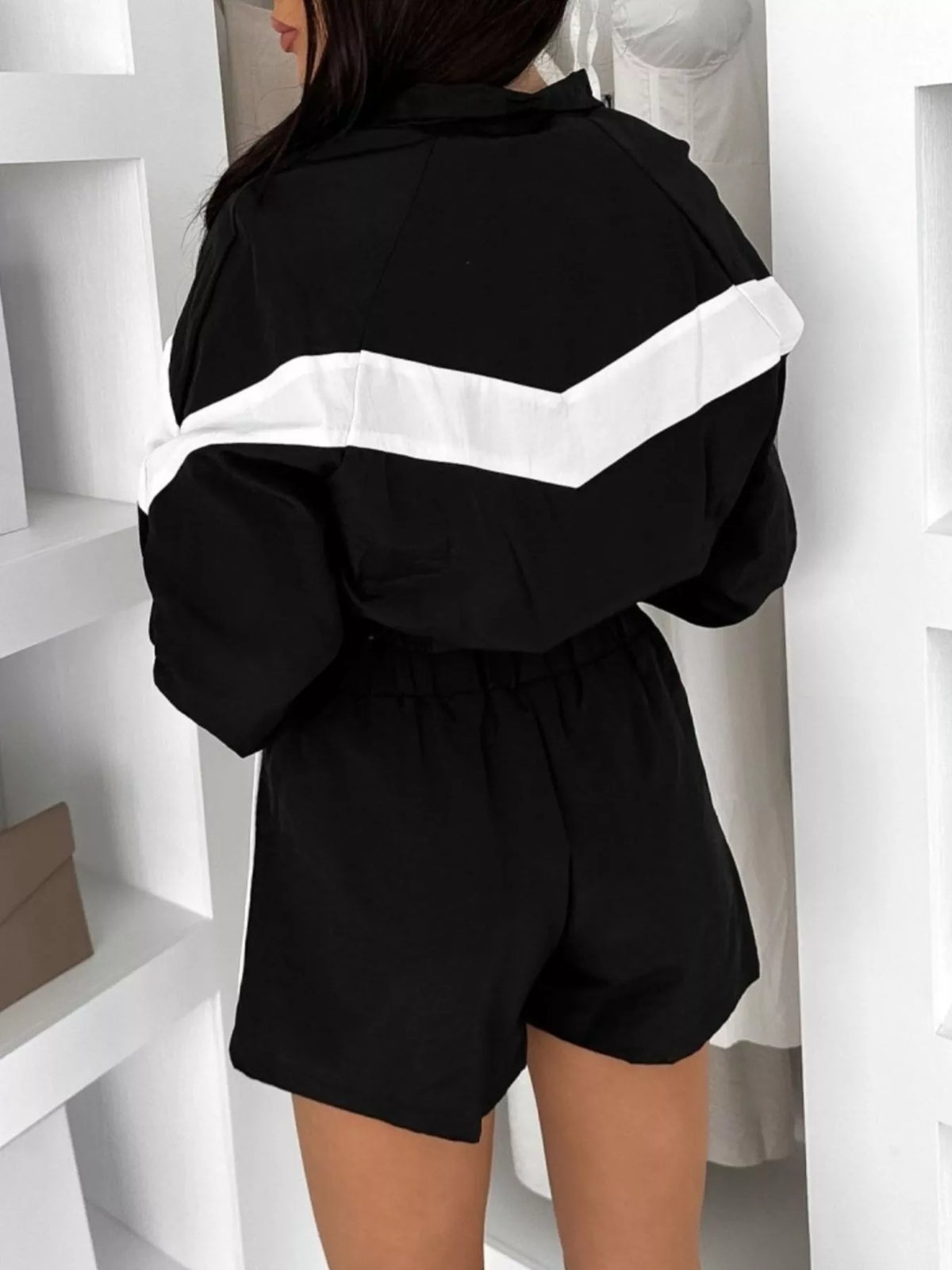 Trendsi Color Block Zip-Up Jacket and Shorts Two-Piece Set -
