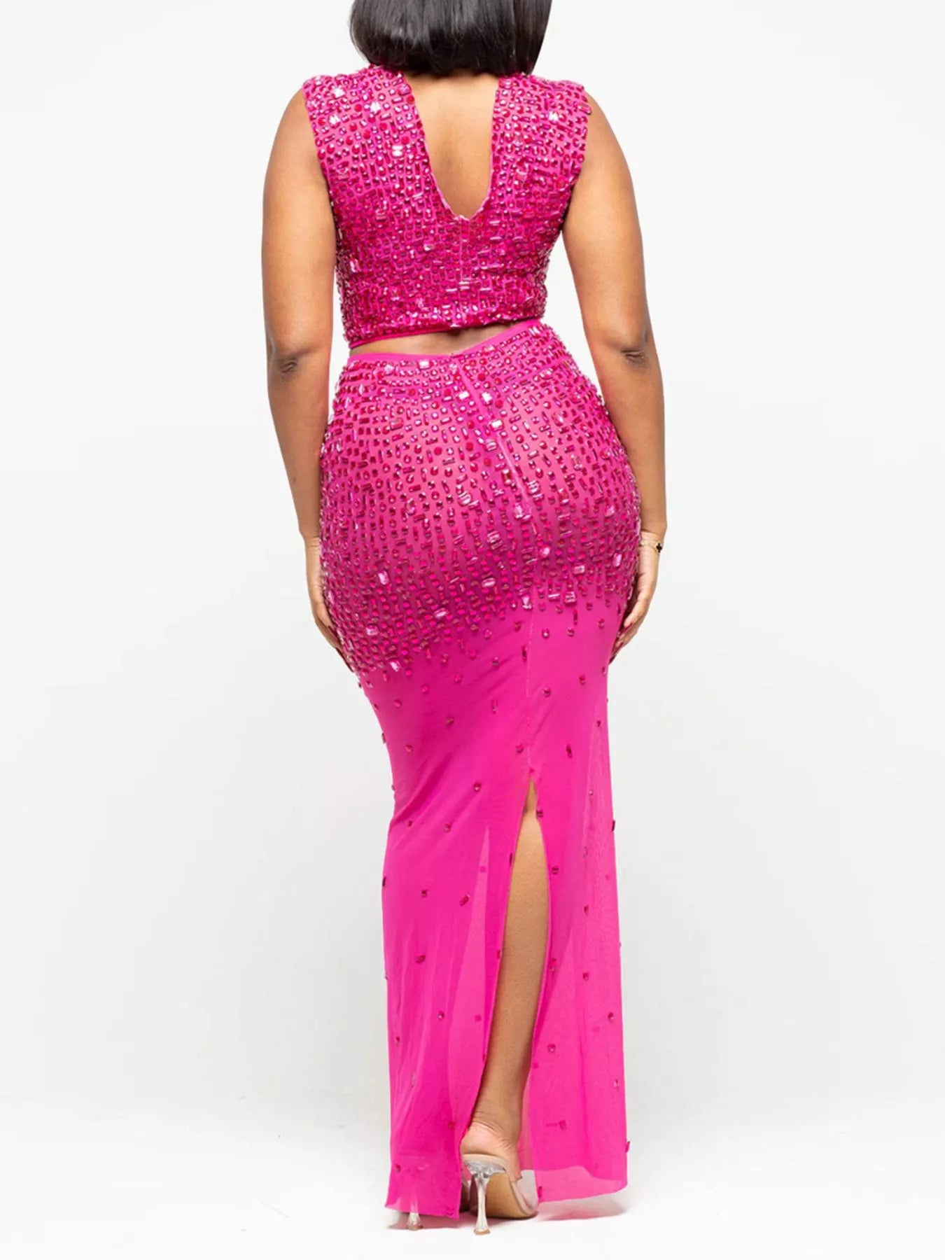 Trendsi Rhinestone Sleeveless Top and Skirt Set -