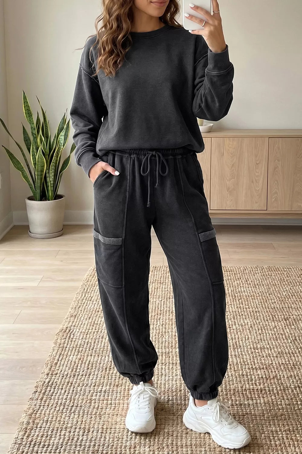 Trendsi Crew Neck Long Sleeve Top and Joggers Set -