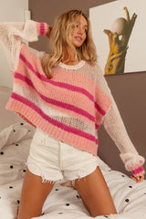 Trendsi BiBi Hollow Out Yoke Detail Striped Sweater -