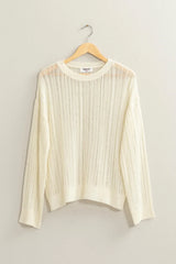 Trendsi HYFVE Openwork Ribbed Trim Long Sleeve Knit Top -