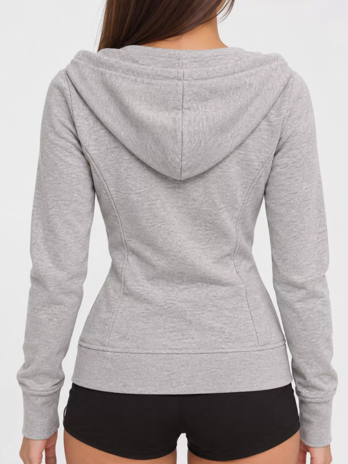 Gray slim fit full zip hoodie, back view