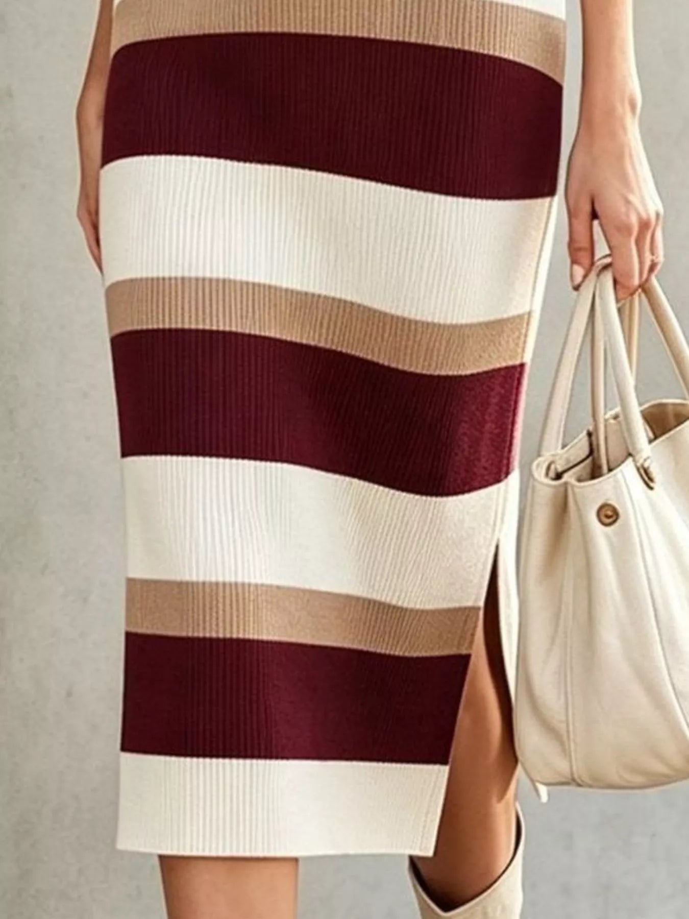 Trendsi Striped Polo Collar Long Sleeve Sweater Dress -