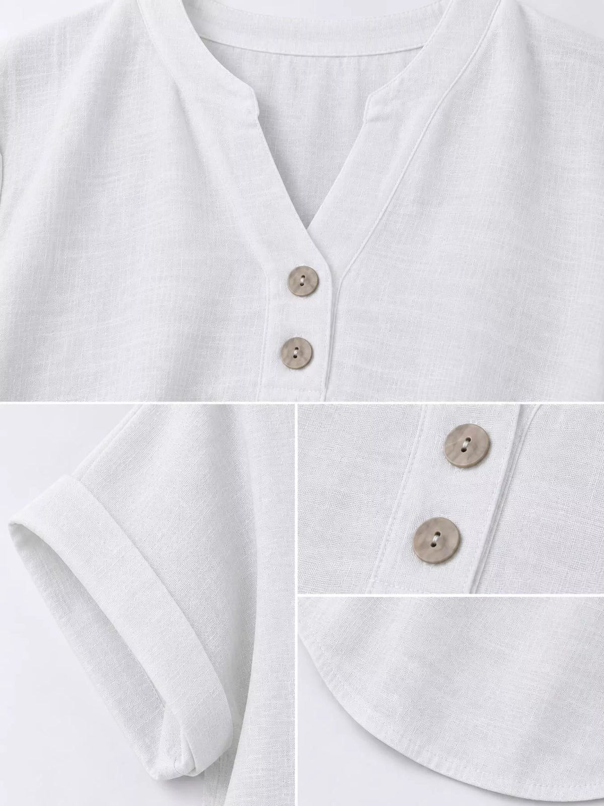 White button detail short sleeve blouse, detail view