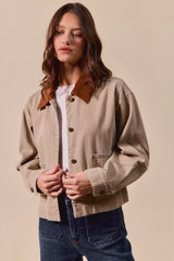 Trendsi SO ME Cotton Twill Cropped Barn Jacket wtih Collar -
