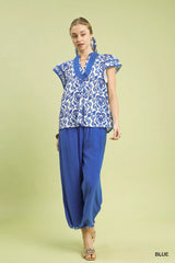 Trendsi Umgee Abstract Print Short Sleeve Blouse -