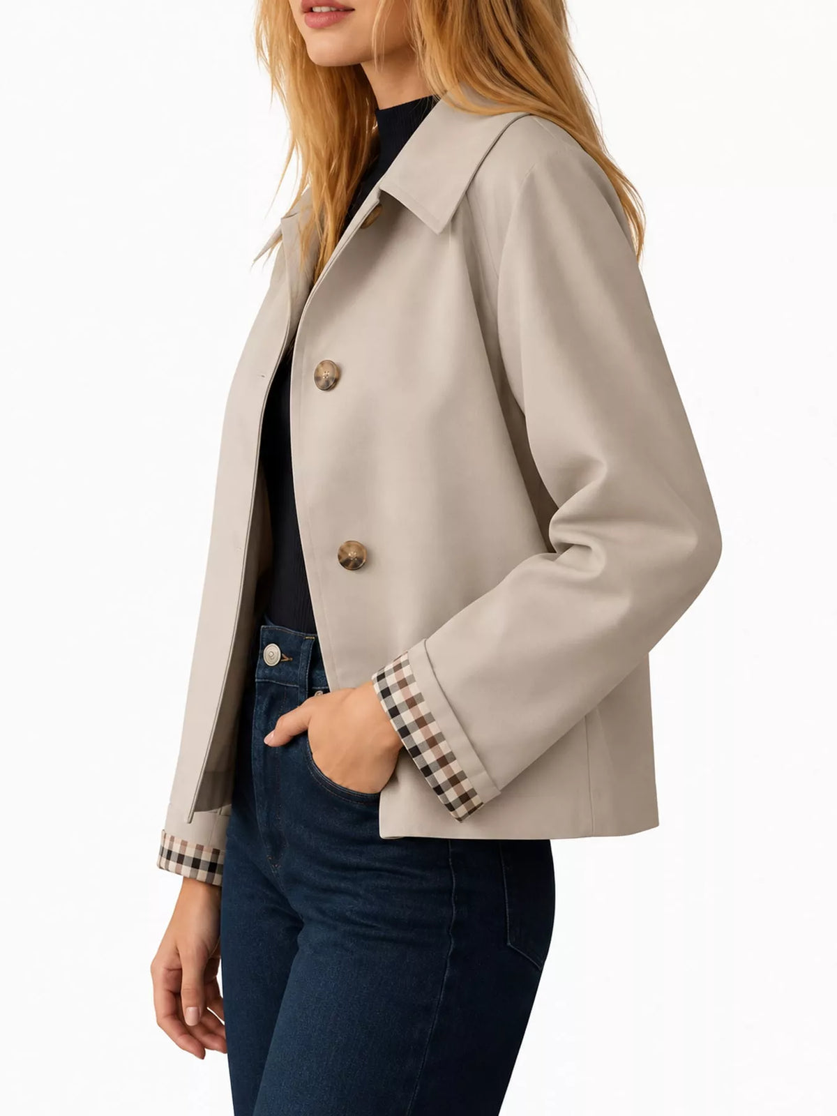 Cropped trench jacket, beige side