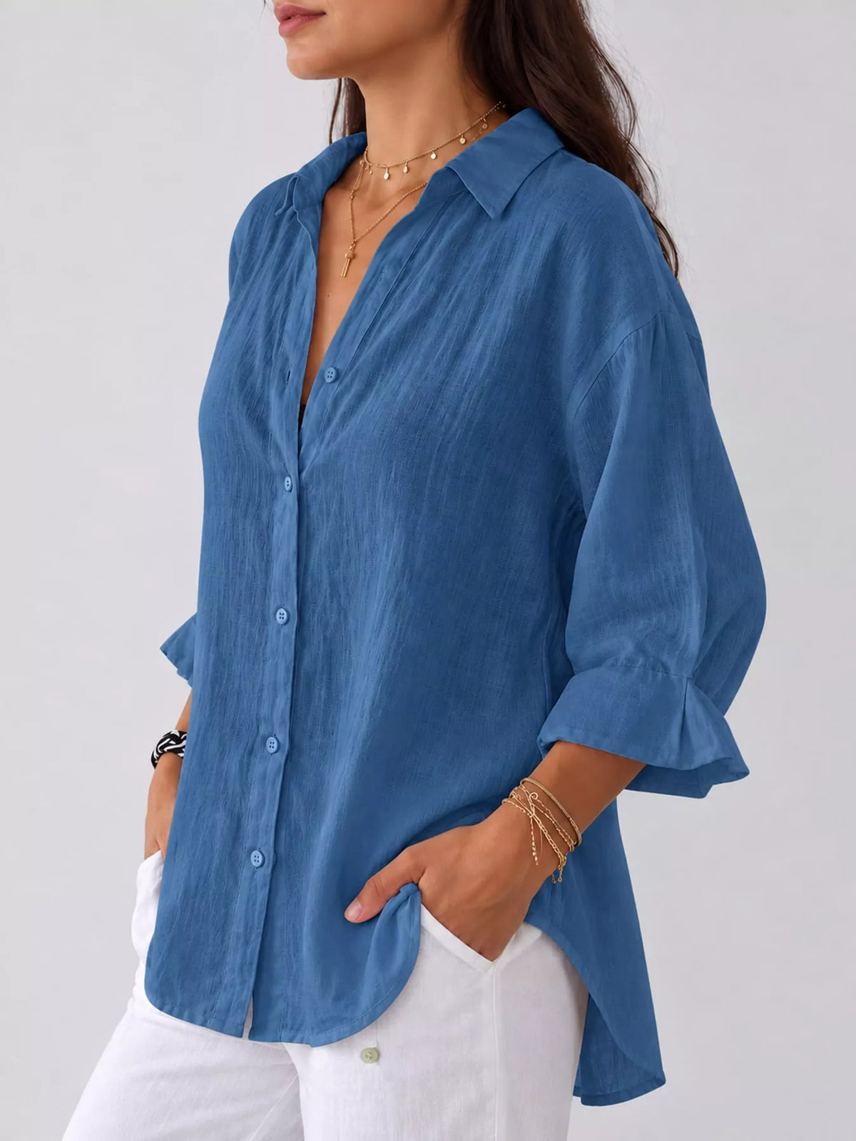 Blue loose fit tie back shirt