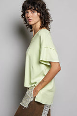 Trendsi POL Round Neck Short Sleeve T-Shirt with High Low Hem -