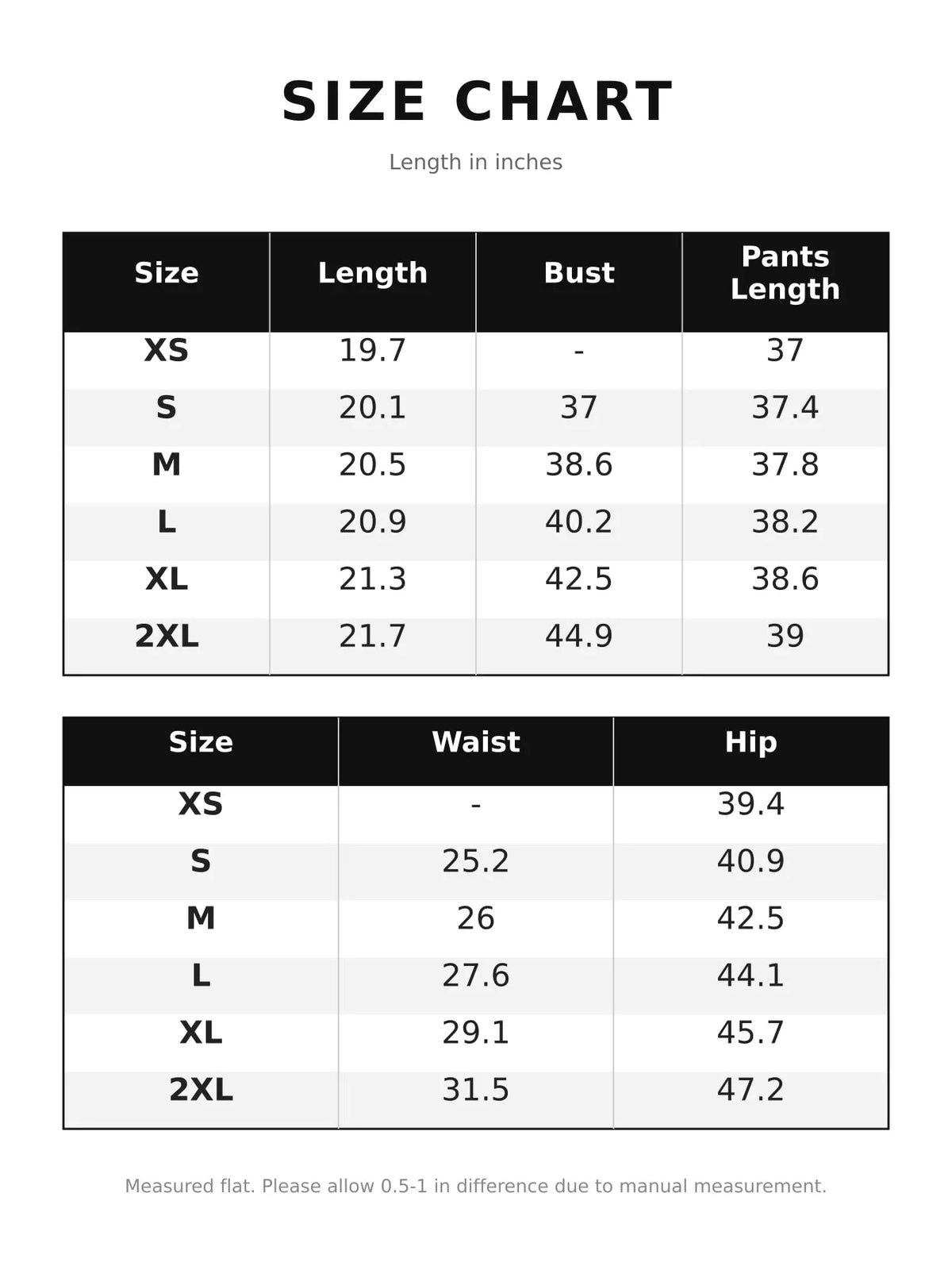 Sleeveless Tank Top and Wide-Leg Pants Set — size and measurement chart