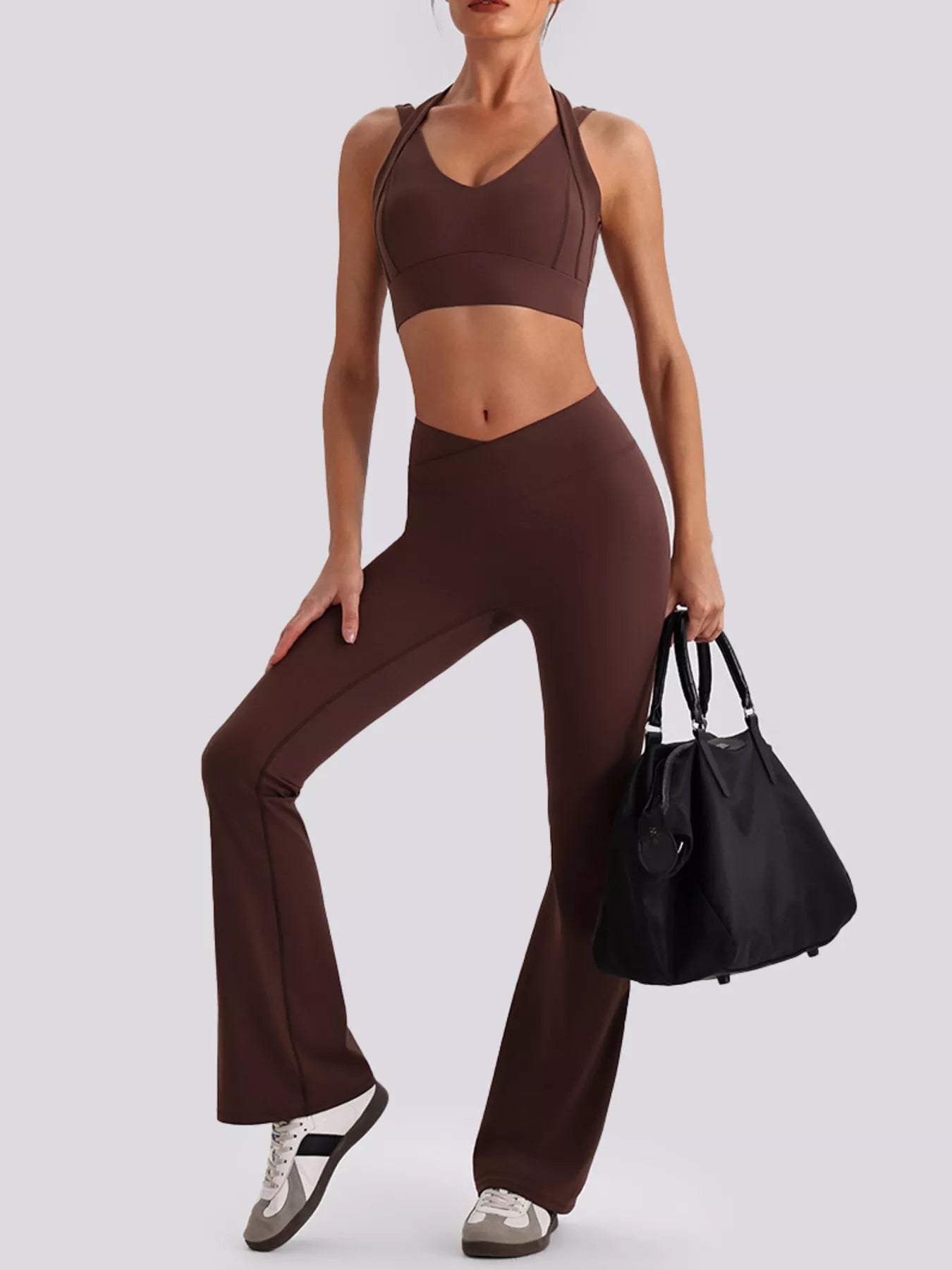 Trendsi Seamless Criss-Cross V-Neck Tank and Leggings Active Set -