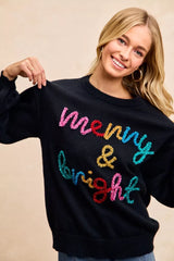 Trendsi BiBi Tinsel Lettering Christmas Sweater -