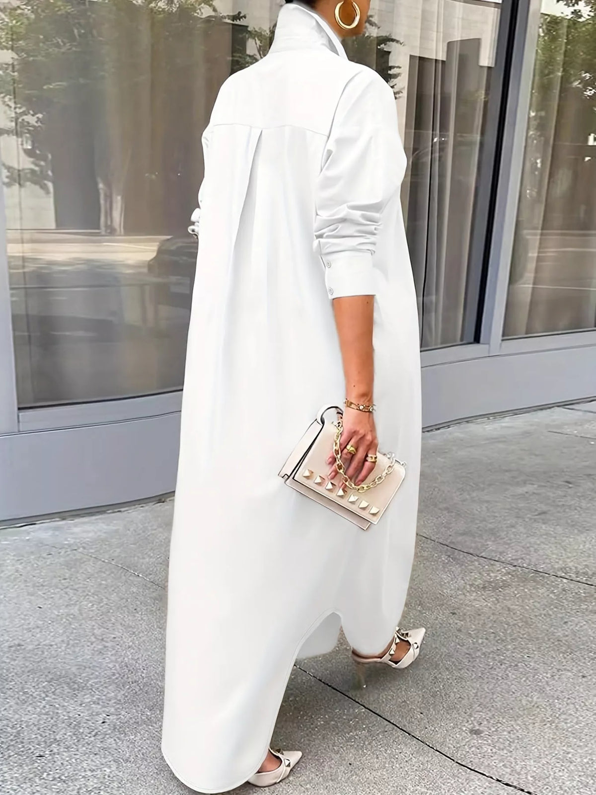 Longline button-down shirt, white back