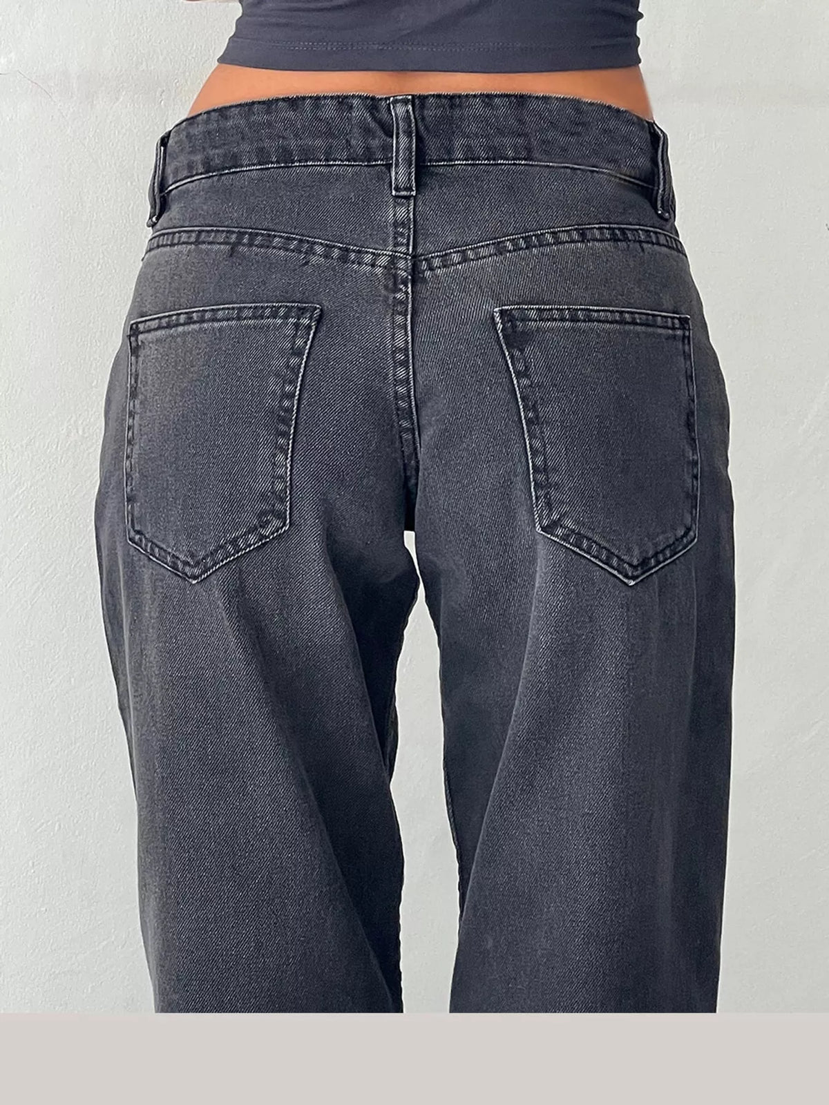 Vintage Wash Low-Rise Wide-Leg Jeans — construction details
