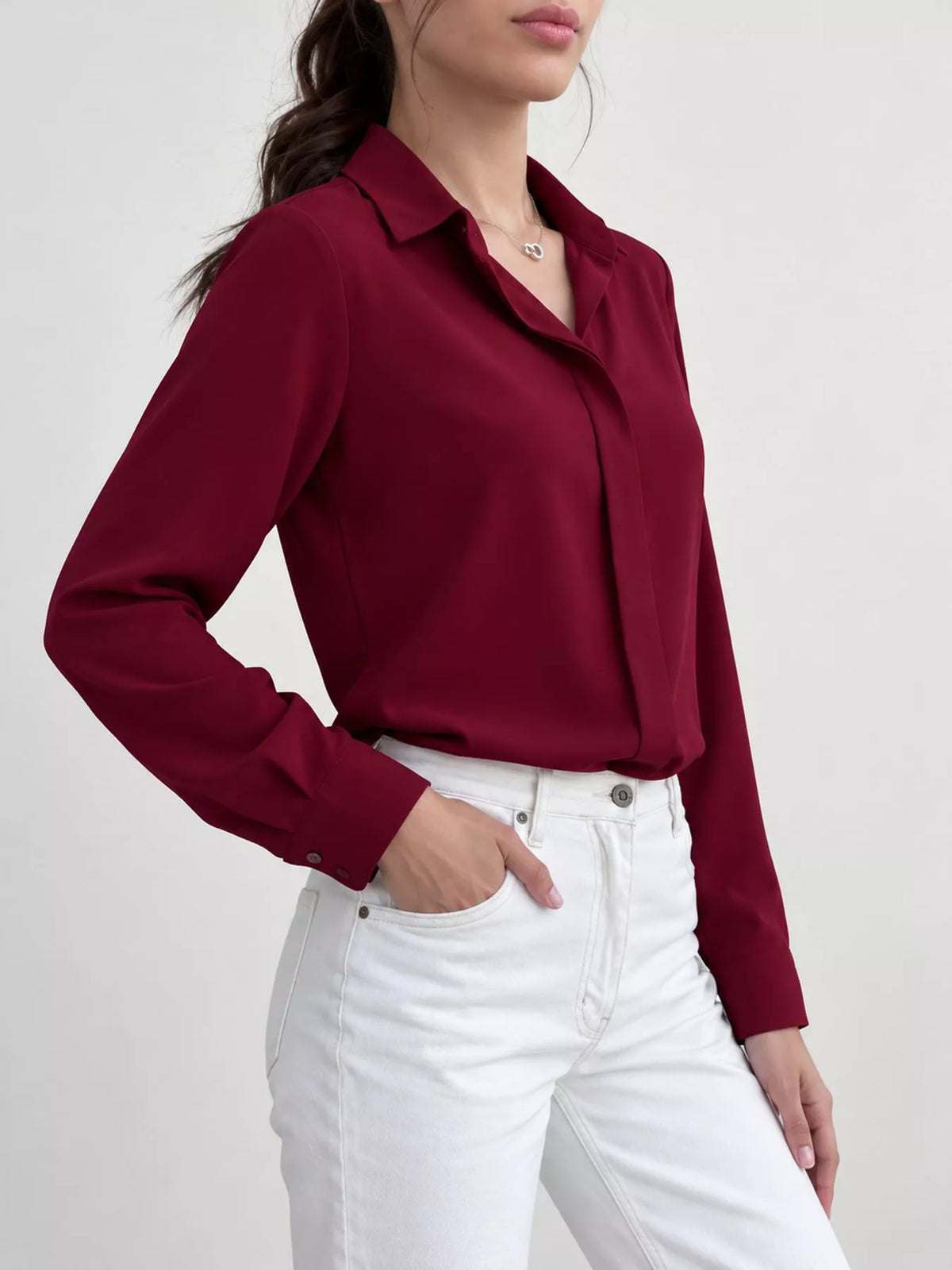 Button-up shirt, burgundy side