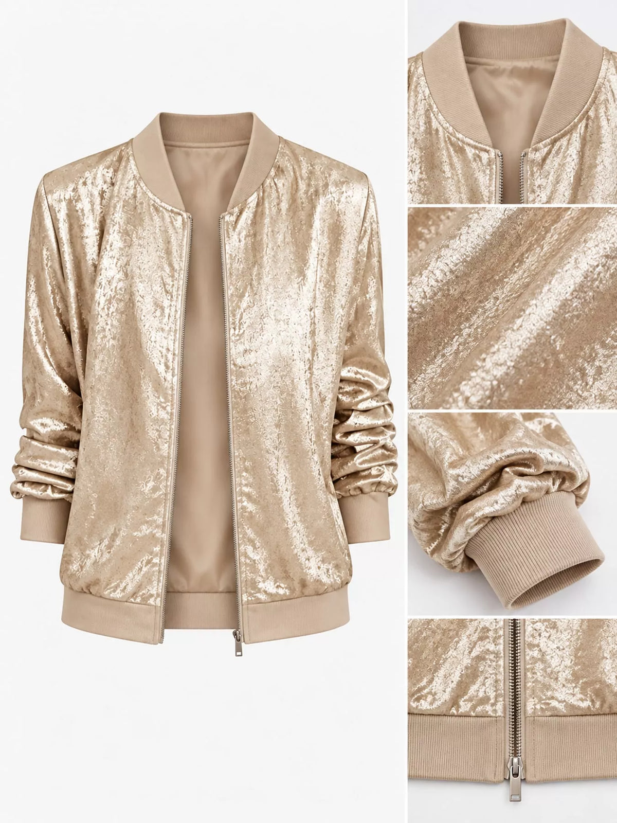 Zip-up bomber jacket, champagne garment details