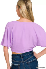 Trendsi Zenana Woven Airflow Twisted Top & Wide Leg Pants Set -