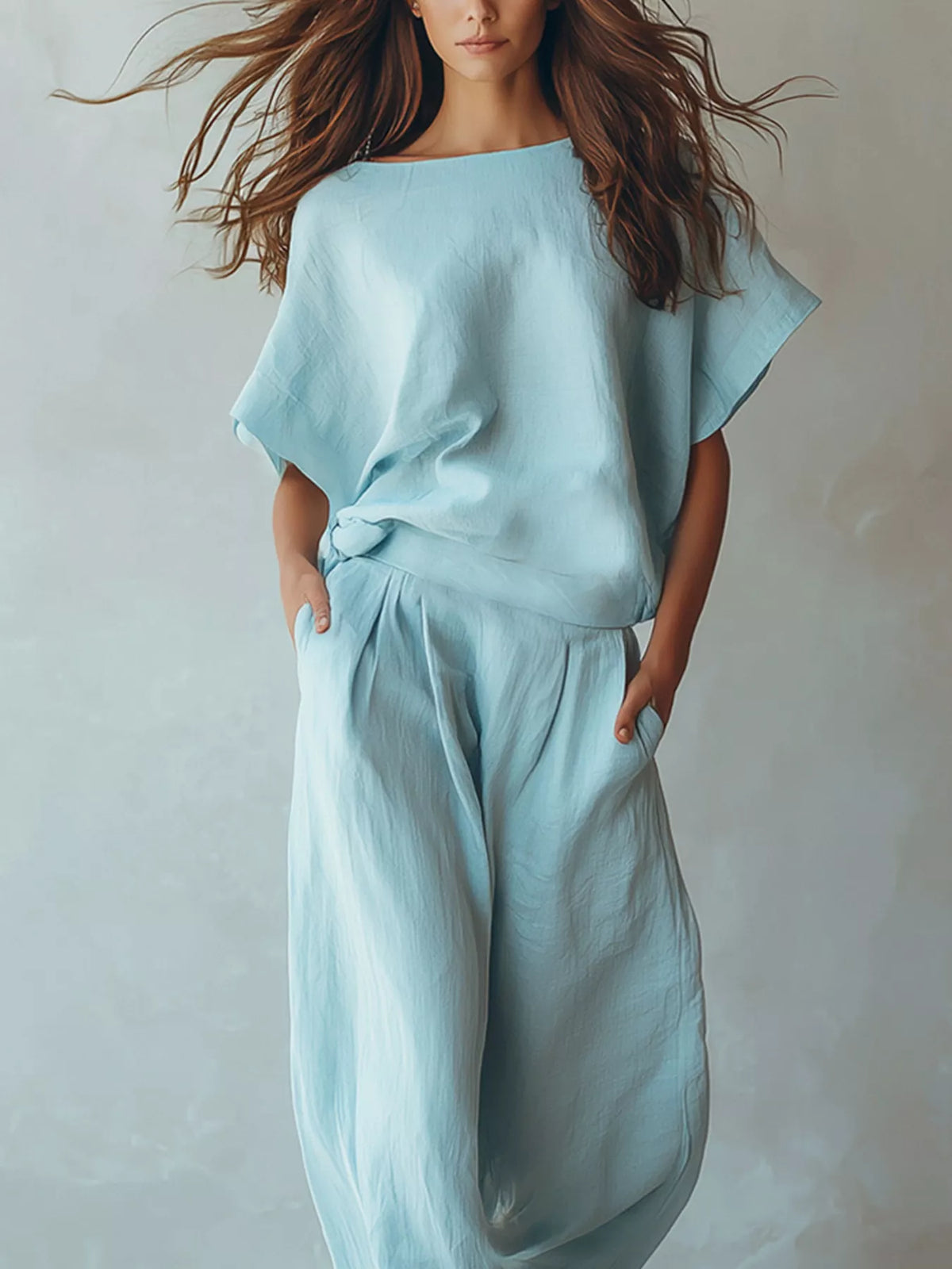 Trendsi Full Size Solid Color Top and Wide-Leg Pants Set Plus Size -