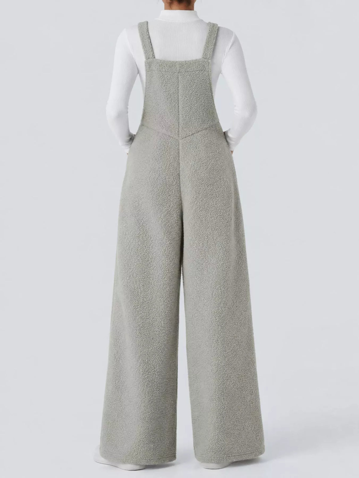 Top and overalls set, gray and white set back
