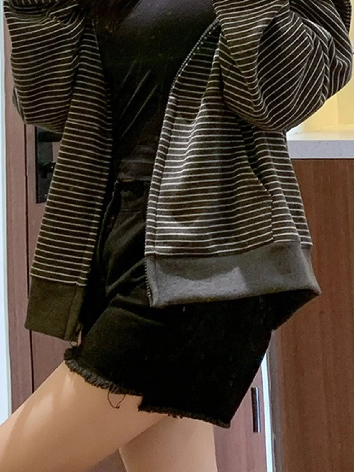 Charcoal and white striped zip-up hoodie