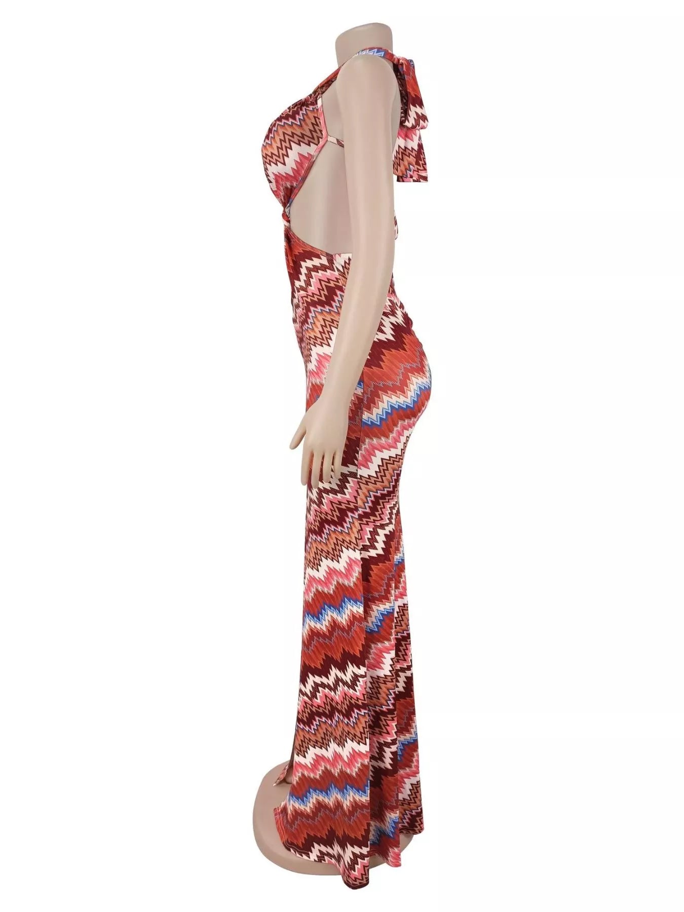 Trendsi Chevron Print Halter Neck Cut-Out Maxi Dress -