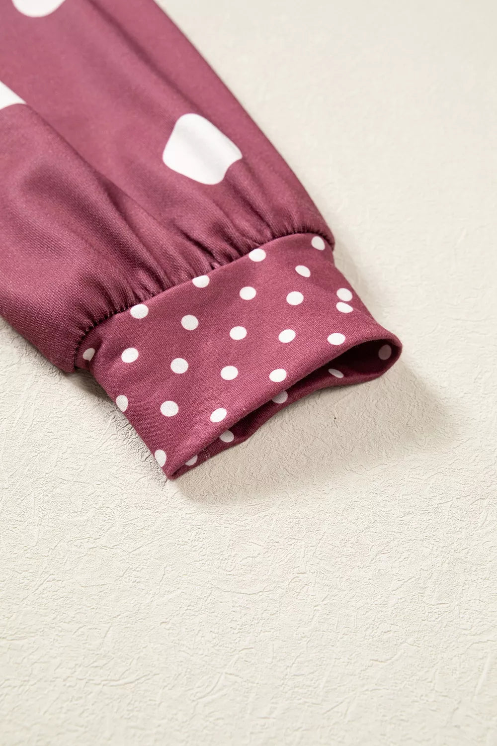 Burgundy polka dot tunic sweatshirt, cuff detail