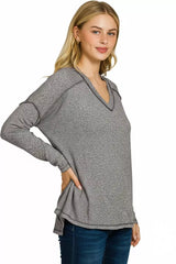 Trendsi Zenana Soft Melange Hacci Exposed Seam Hi-low Tee -