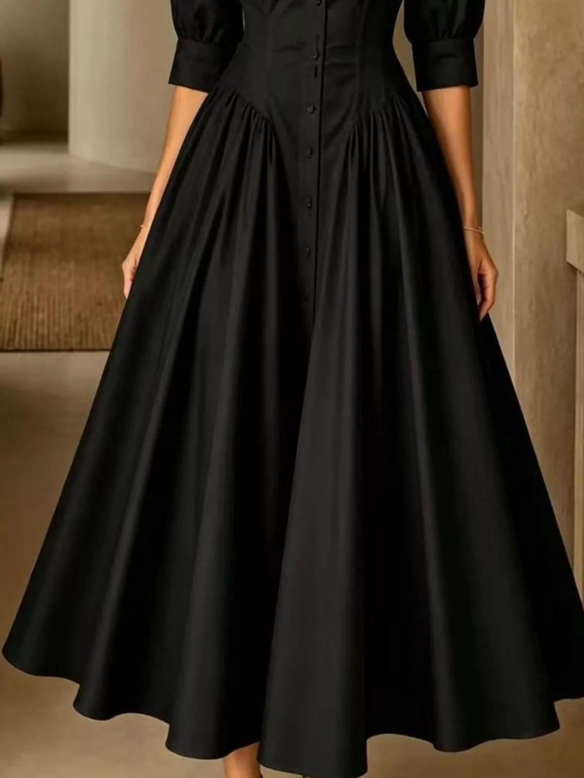 Button-Down Shirt Dress with Cinched Waist, skirt detail