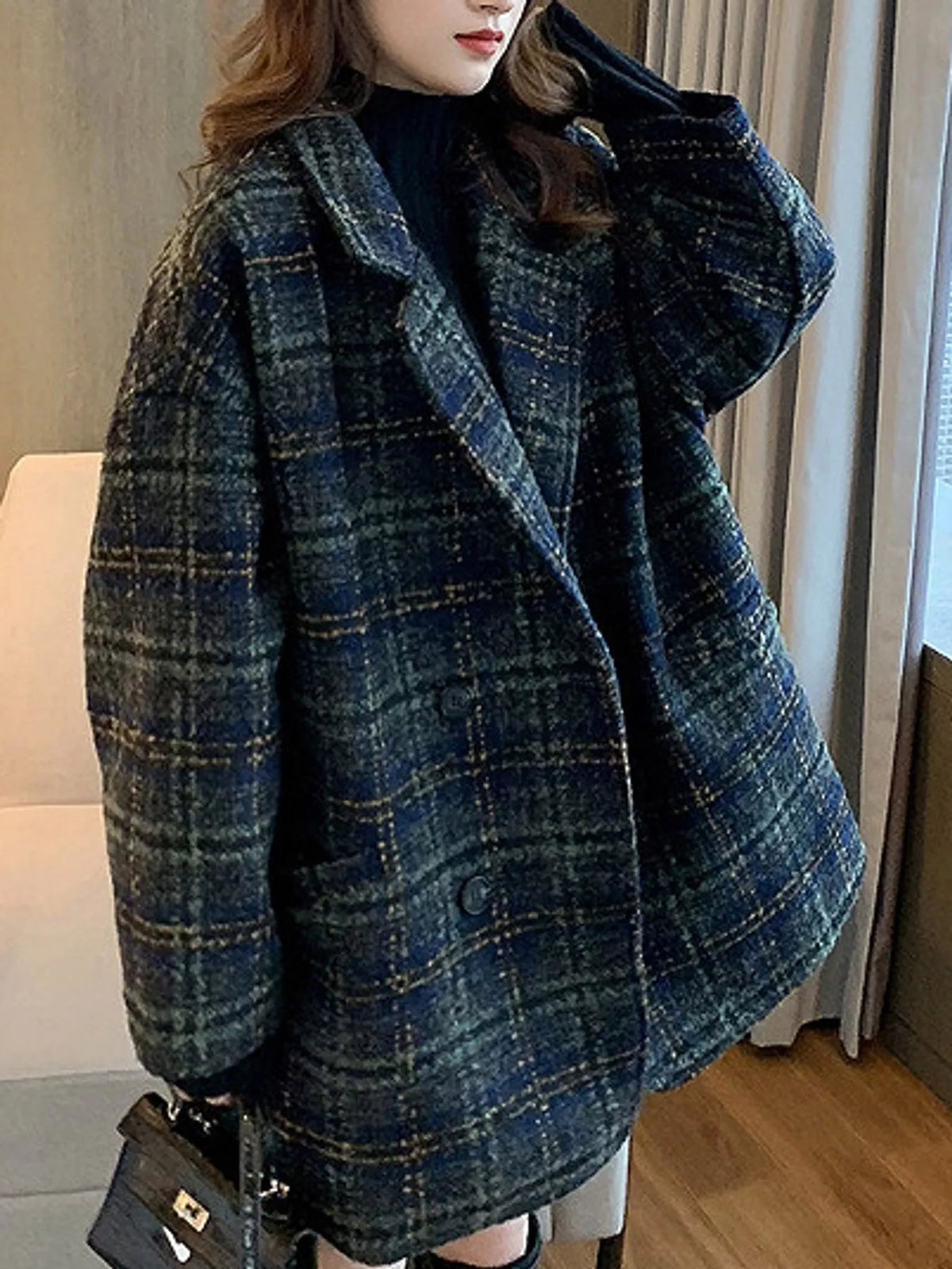 Vintage Plaid Double-Breasted Jacket — front view