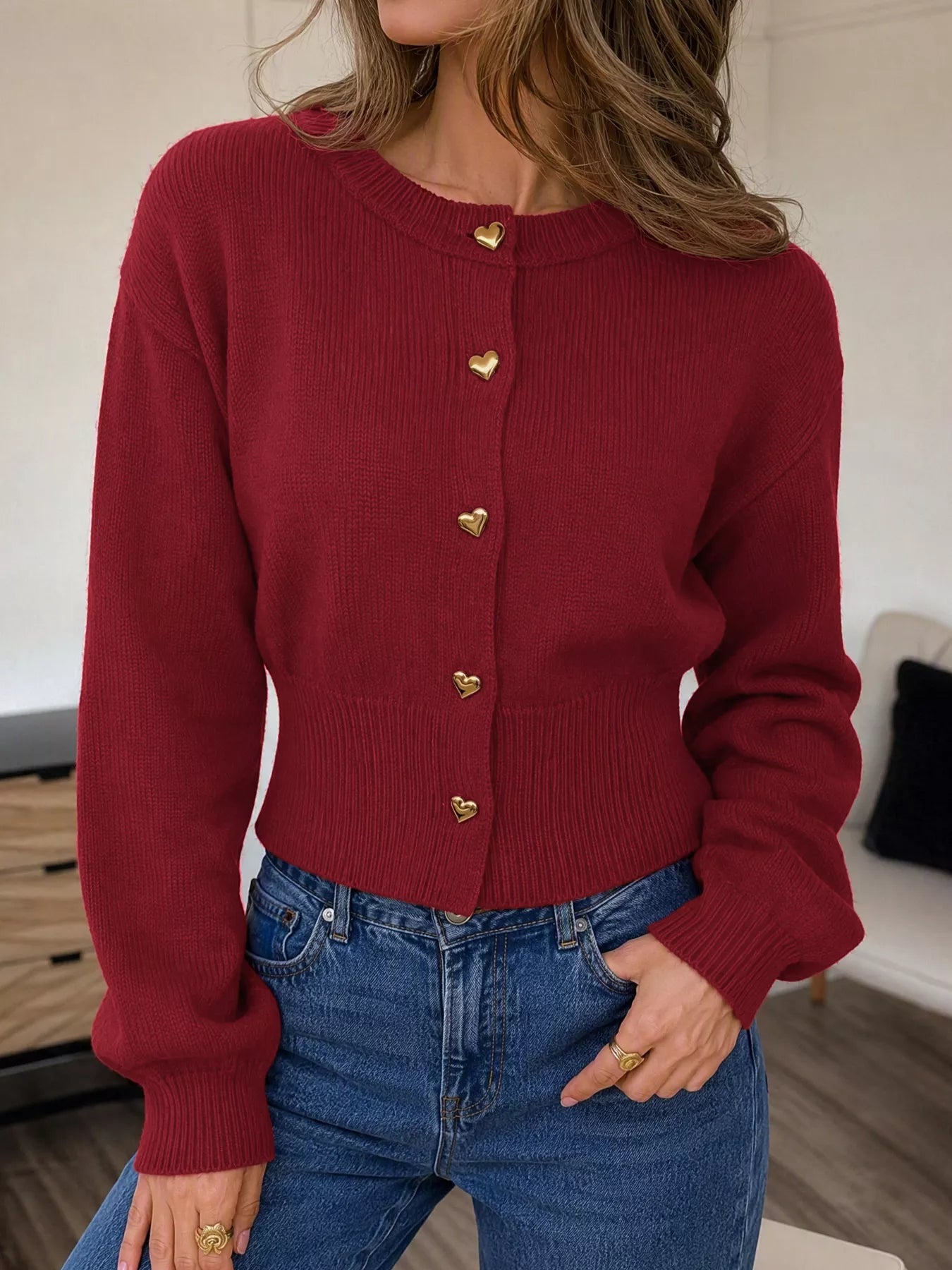 Trendsi Heart-Button Knit Cardigan -