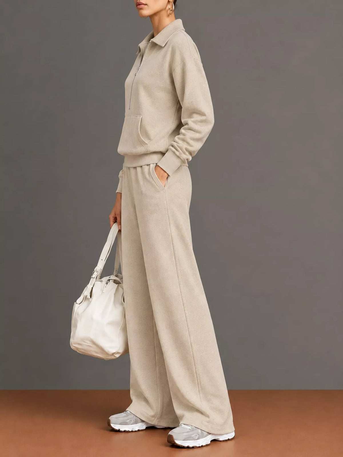 Half Zip Long Sleeve Top and Pants Set — side view