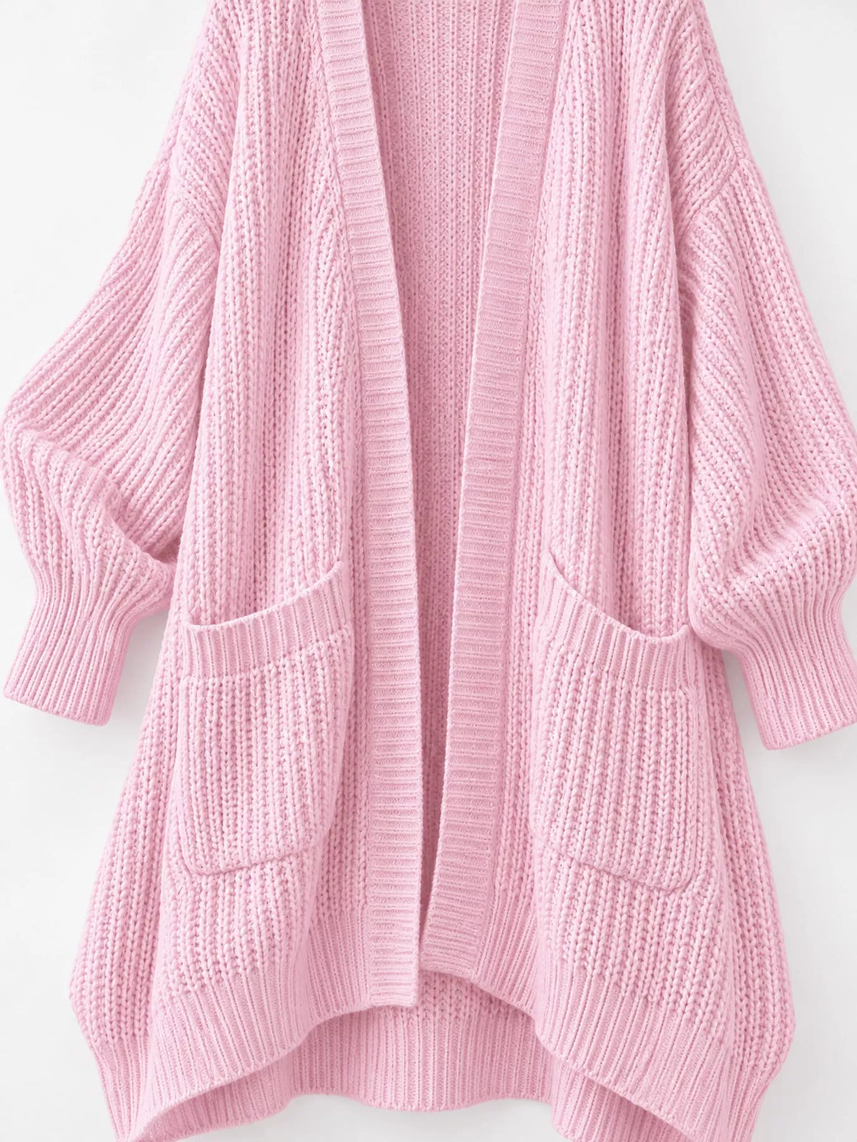 Longline knit cardigan, pink pocket detail