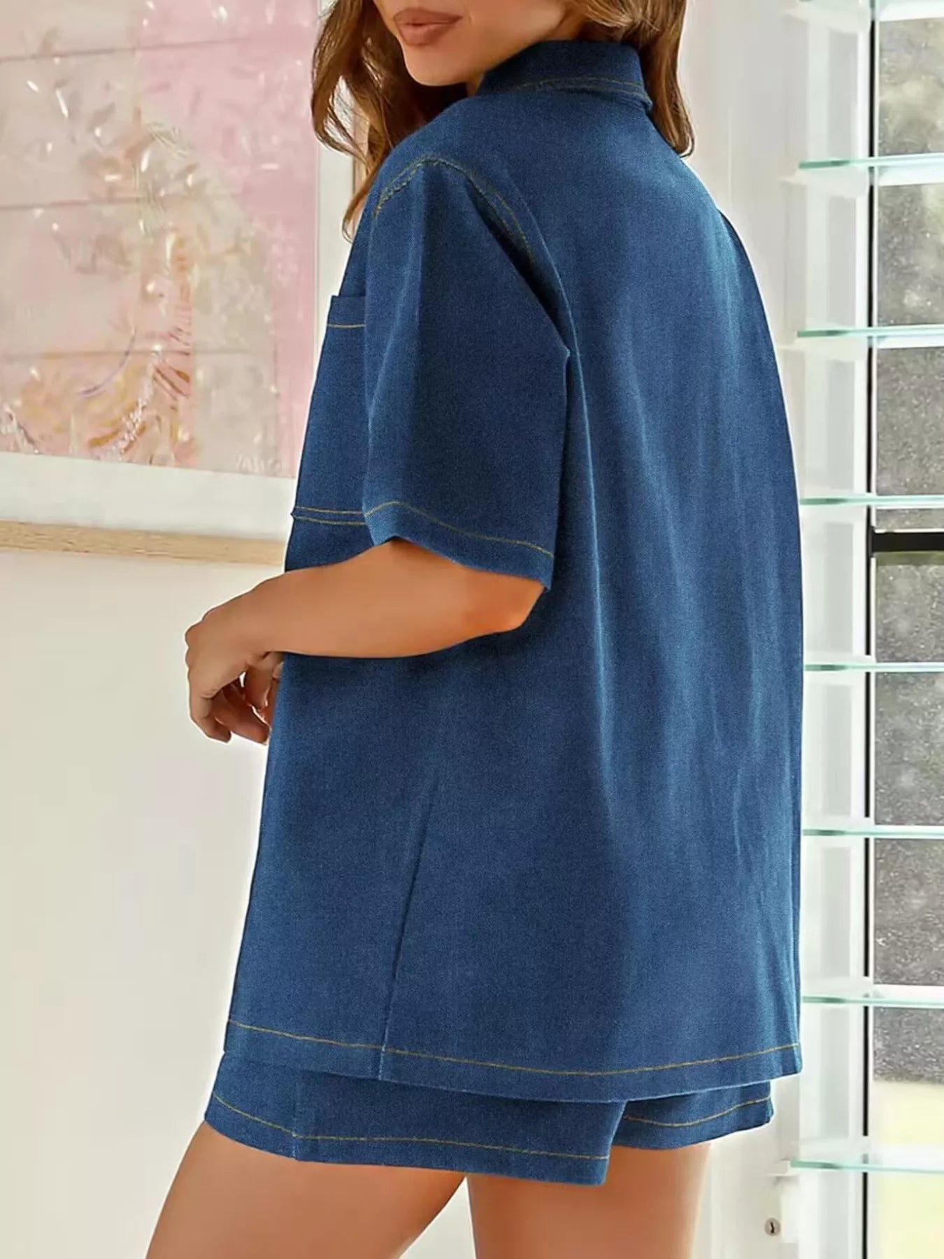 Trendsi Button Up Denim Shirt and Shorts Set -