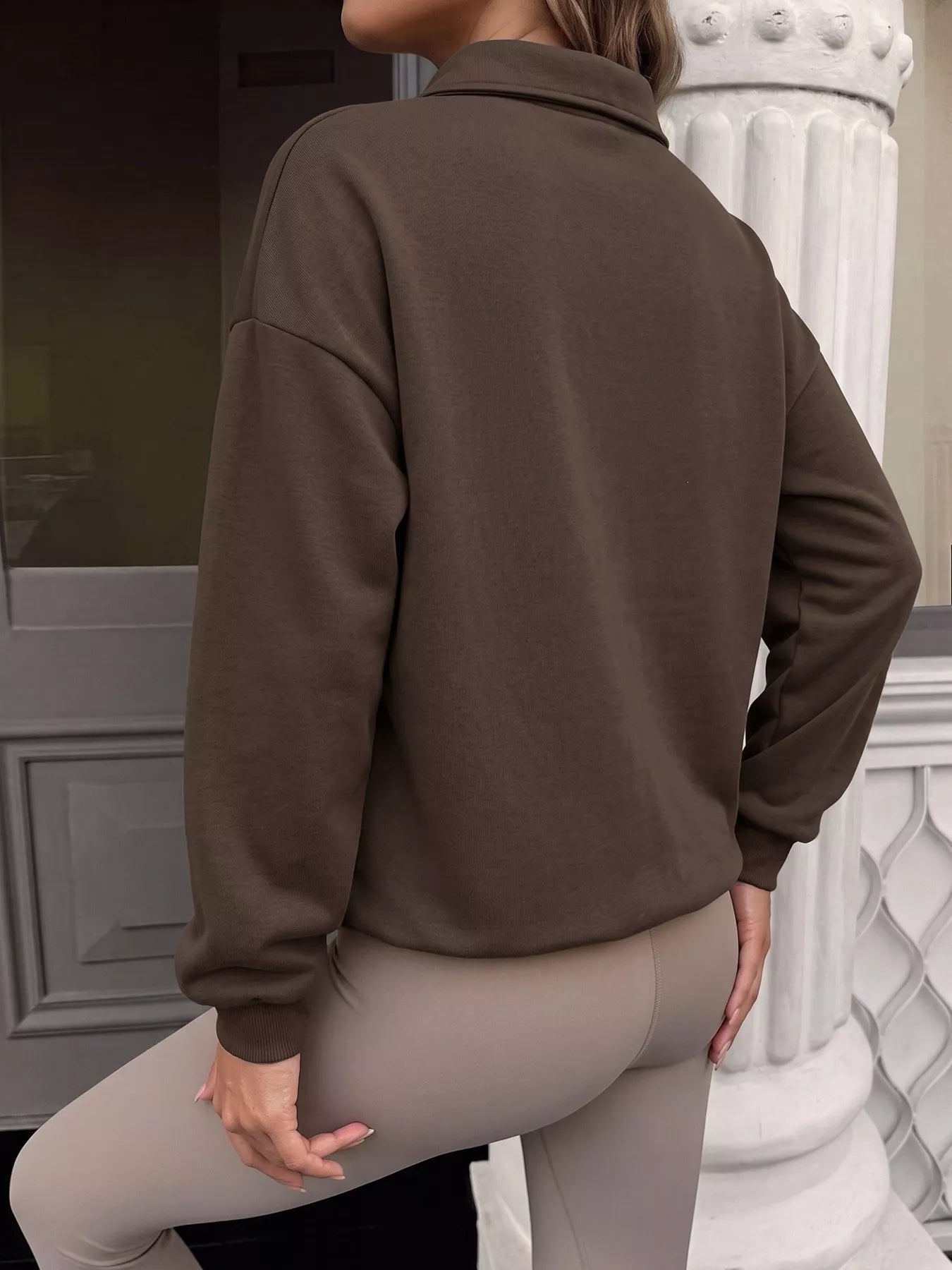 Trendsi Polo Collar Dropped Shoulder Sweatshirt -