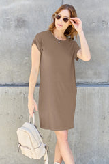 Trendsi Basic Bae Full Size Round Neck Short Sleeve Dress with Pockets -