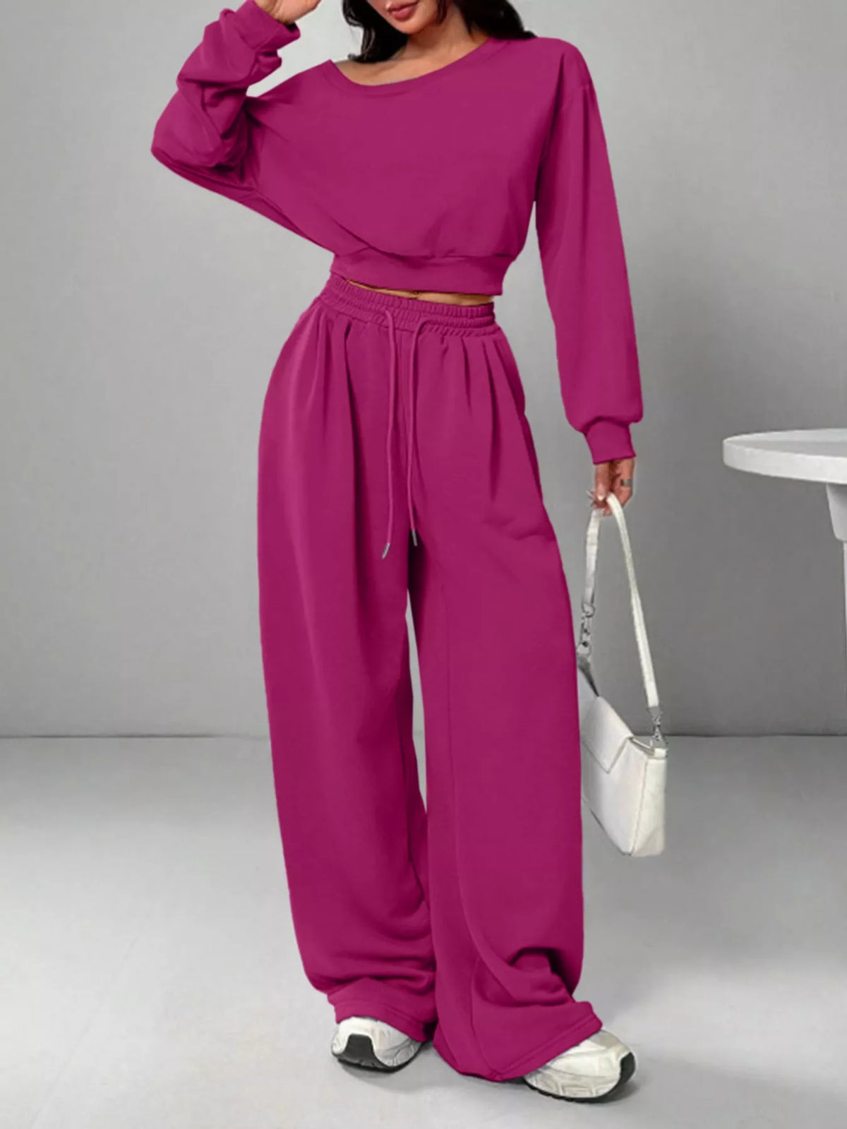 Deep purple wide-leg top and pants set