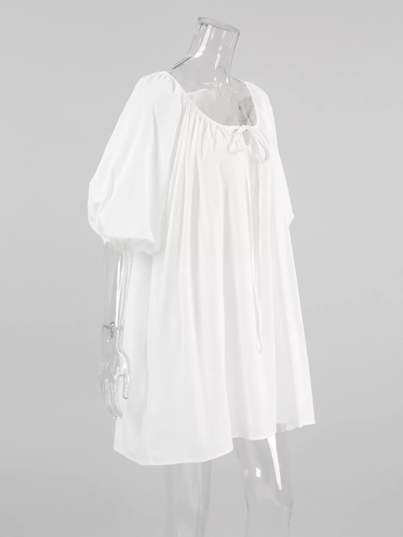 Trendsi Tie Neck Puff Sleeve Lounge Dress -