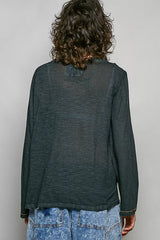 Trendsi POL Contrast Stitch V-Neck Lightweight Knit Long Sleeve Top -