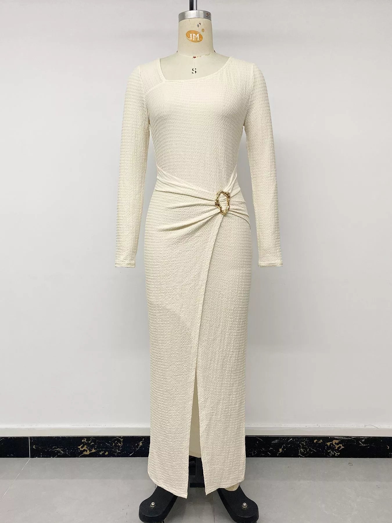 Trendsi Elegant Long Sleeve Ruched Midi Dress -