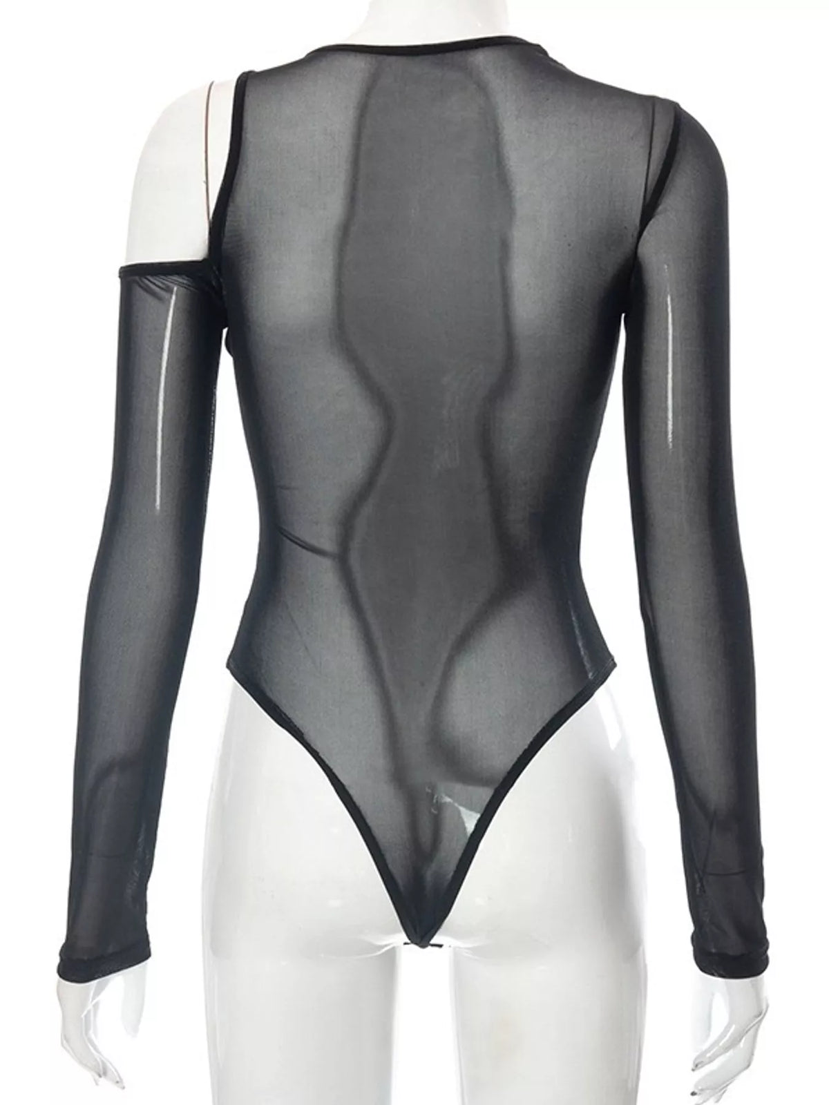 Sheer Mesh Cut-Out Long Sleeve Bodysuit — garment back