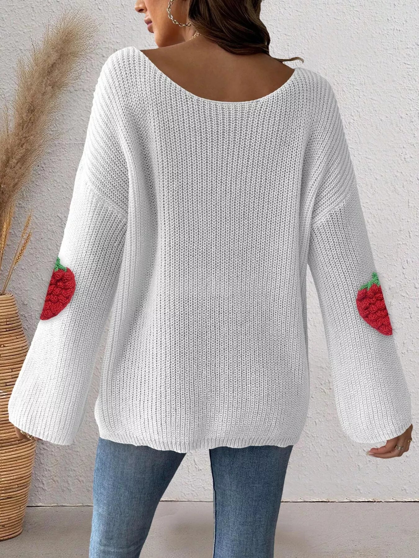 Trendsi Strawberry Applique Oversized Sweater -