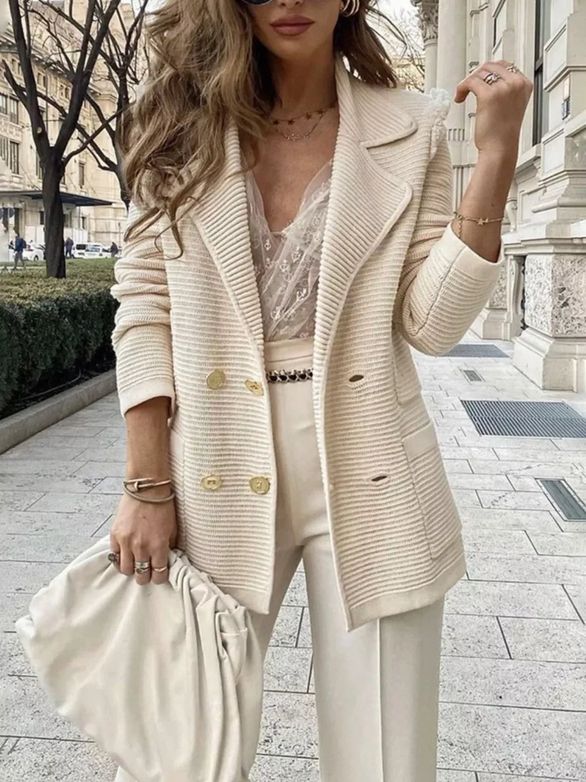 Trendsi Double-Breasted Textured Jacket -
