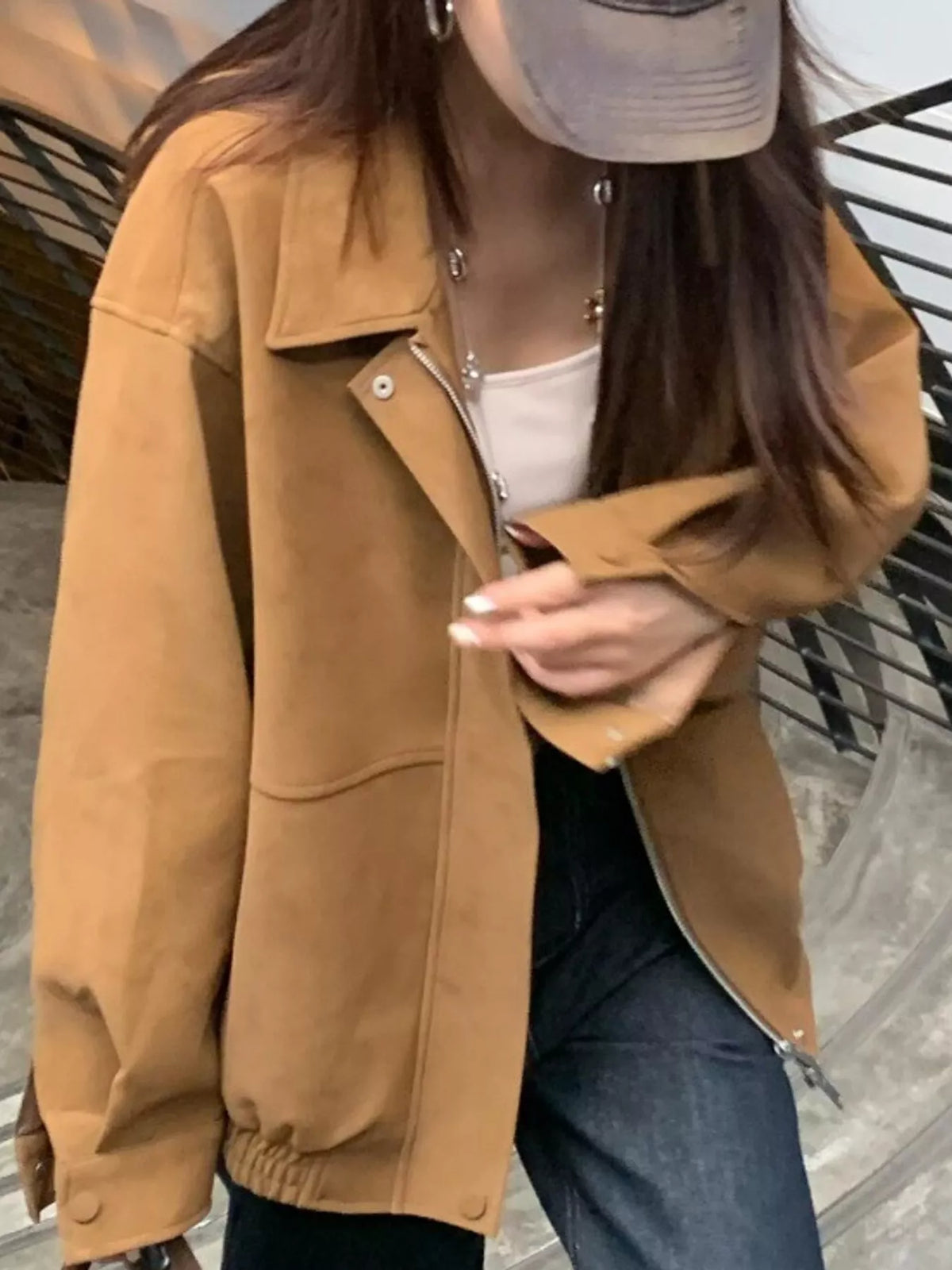Zip-Up Elastic Hem Jacket — garment construction details