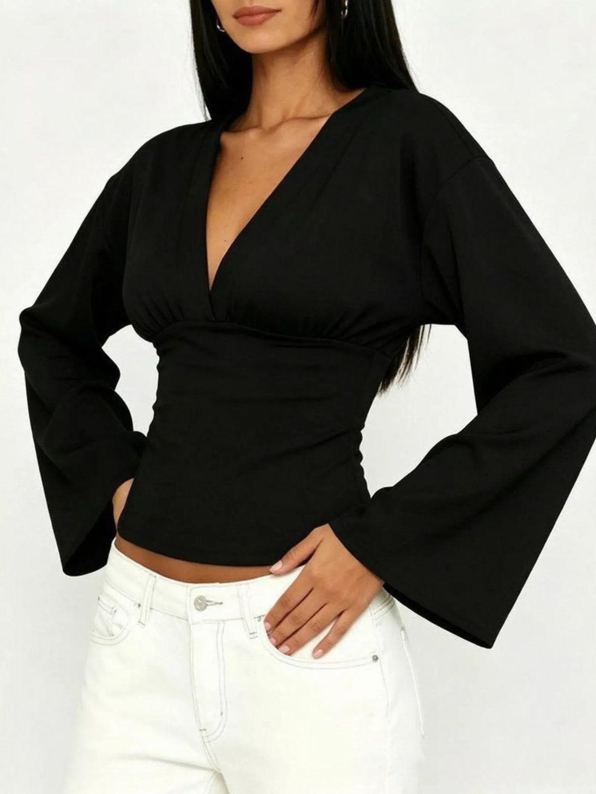 Women's V-Neck Flare Sleeve Blouse — alternate view 5